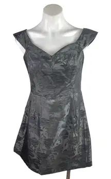 NEW Lulus You're All Heart Black Jacquard Satin Off Shoulder Mini A-Line Dress L