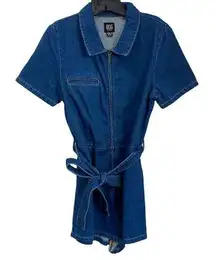 Urban Outfitters BDG Denim Blue Cotton Belted Jumpsuit Romper Size 8