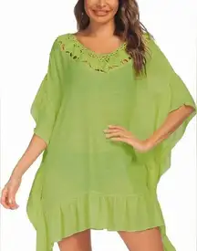 Ekouaer  lime green crochet neck beach cover up