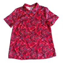 Modcloth Red Floral Collar Top Short Sleeve Small Keyhole Closure