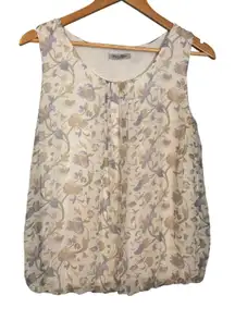 Elena‎ Baldi Floral Silk Sleeveless Top Made in Italy Beige Purple Women's Small