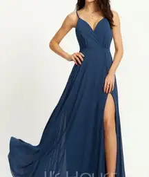 JJ’s House A-Line V-neck Floor-Length Chiffon Bridesmaid Dress With Split Front