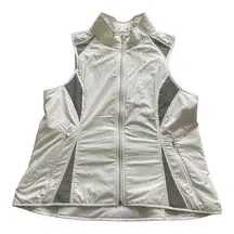 Athleta 39917 White Puffy Vest w/ Gray Trim Front Zipper Size XL EUC #1228