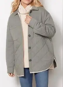 Z Supply Maya Quilted Button Up Jacket Shacket Sage Green XS