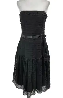 90s Lace Satin Bow Waist Strapless Dress Black Size 10