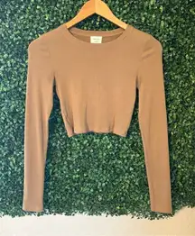 Wilfred Free Khaki Green Ribbed Long Sleeve Crop Top Sz Small