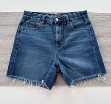 American Eagle Medium Blue Denim Cutoff Raw Hem Mom Short Size 2