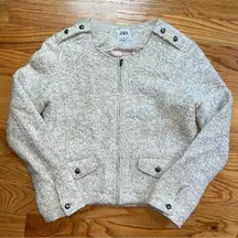 Zara cream wool blend boucle knit jacket size XL
