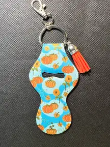 Pumpkins Sunflowers Blue Chapstick Lipstick Holder Keychain