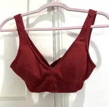 Gilly Hicks Red Soft Waffle Knit Plunge Scoop Neck Cut Out Bralette S