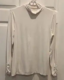 Chico's Long Sleeve‎ Turtleneck Top White Cream Sz 0 (4-6) Ruched Neck & Sleeves