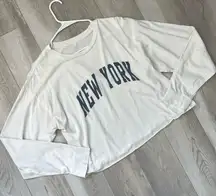 Brandy Melville Tshirt new york long sleeve crop oversized womens White one size