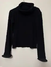 Giorgio Armani Black Textured Funnel Neck Silk Top Made in Italy Size 44/10