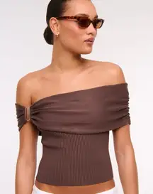 NWT Abercrombie & Fitch Hardware Off-The-Shoulder Sweater Top Brown