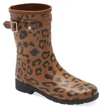 Hunter Thicket Black Original Leopard Print Refined Short Rain Boot Size 6 NEW