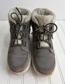 Sorel Kinetic Slim Boot Gray Suede Fleece Lined Winter Sneaker Boots Size 9