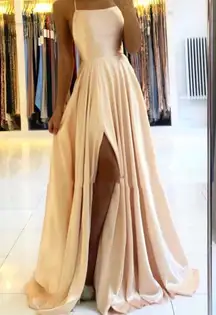 Champagne Open Back Prom Dress