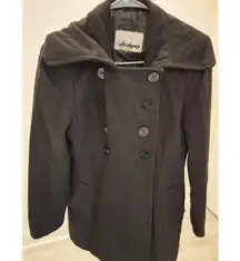 GUESS Black Pea Coat Women's S Wool Blend Double Breasted Classic Vintage 1981