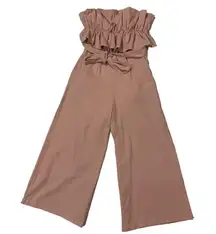 Saints + Secrets Strapless Cropped Linen Jumpsuit - Pink - Small