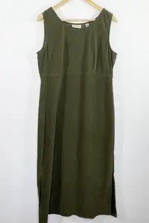 Amanda Smith 90s Olive Green Faux Suede Sleeveless Maxi Dress Women's Size 14