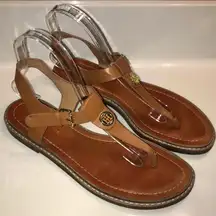 Tommy Hilfiger Women’s Burke Faux Leather Brown Hardware Thong Sandals