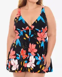 Swim Solutions‎ Tummy-Control Swimdress One Piece Swimsuit Floral Park sz 12 NWT