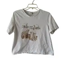 Womens Cropped Graphic T-Shirt"Stronger Together"  Size M White Boxy 90S Y2k