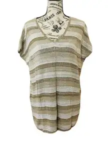 Tommy Bahama SMALL Brown Tan Striped Linen Blend Relaxed Short Sleeve Sweater