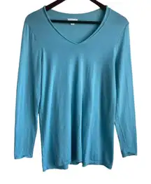 J Jill Women Sweater‎ S Turquoise Lightweight Merino Wool Workwear Quiet Luxury