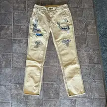 True Religion Jordan Jeans Yellow Distressed Button Fly Pants Chino/Khaki Punk