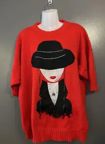 Mardel Graphic Sweater Womens XL Short Sleeve Oversized Knit Pullover