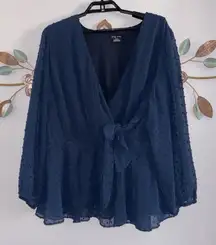 City Chic Womens Faux Wrap Blue Dot Peplum Blouse Size XL