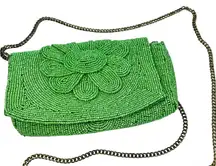 Anthropologie Beaded handbag clutch cross body floral green