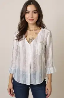 (B-70) Long sleeves womens tops‎ Fred David size L grey and white