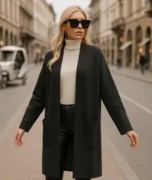 Aritzia Babaton Grey Wool Linen Blend Maxi Cardigan Capsule Cozy City Career XS