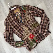 Johnny Was Blazer plaid embroidered womens Beige (small) shabby chic artsy folk