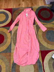 NWT  Presley Cover Up Dress Midi Pink Button Down Distressed Rip See Pics