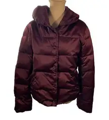 Ann Taylor Down Filled Jacket Coat Maroon Full Zip (READ FLAW) Size L Large