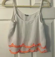 Charlotte Russe White Scalloped Midi Tank Top adjustable straps orange trim Sz M