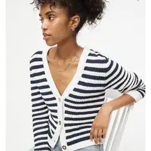 J.Crew NWT  Striped Knit V-Neck Cardigan Sweater White Blue Size Medium