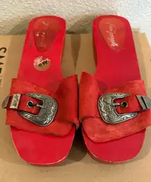 Free People Women's Red Westtown Wood Slide Clogs Suede Size 39