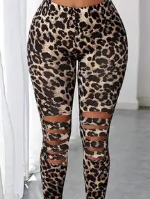 Medium Leopard Print Lifting Leggings, Casual Cut Out Sporty Skinny Yoga Leggings, Women's Clothing  