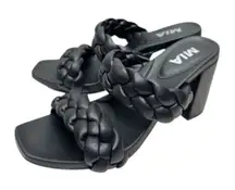 MIA Braided Heeled Sandals Square Toe Block Heel Black Size 6.5