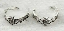 Gothic Silver Bat Hoop Earrings. Bat Earrings, Medieval Dark Academia Jewelry