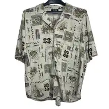 Vintage Safari 1x Plus Print Button Front Shirt Tiger Leopard Print Size