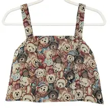 Romwe Womens Y2K Kidcore Teddy Bear Print Tapestry Sleeveless Cropped Top Size L