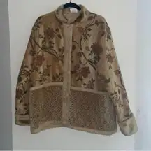 Vintage Antique Floral Jacket Tapestry Print Faux Fur and Suede Trim Collar