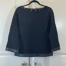 Cutout and Faux Leather Trim Sweater - Women Size M - Black