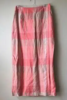 Vintage Parisian 100% Linen Plaid Pink Maxi Skirt Lined Size 8 Preppy