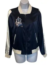 Juicy Couture Y2K Vintage Navy White Cactus Applique Satin Bomber Jacket Small